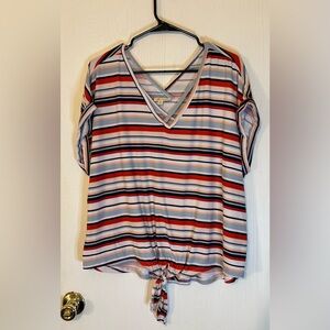 Ultra Flirt Multicolor Striped V-Neck Blouse